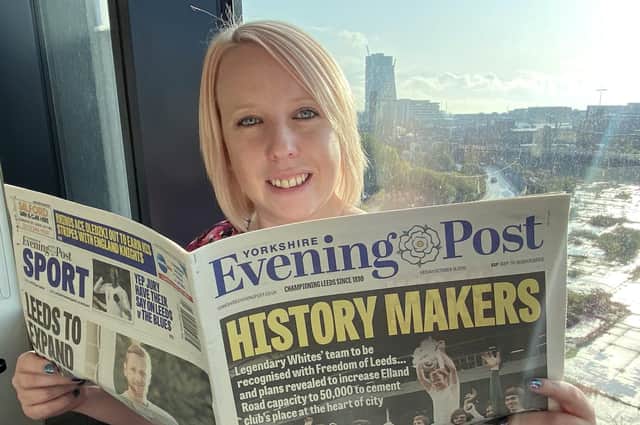Laura Collins with a copy of the Yorkshire Evening Post back when she was named editor in 2019.