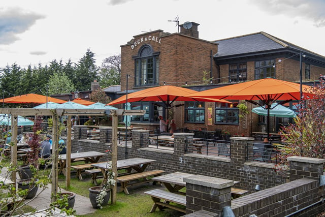 The large beer garden at the Beck and Call shows sports on a big screen and is the perfect place for a family day out, with a play park for children. The menu includes a range of sandwiches, burgers, salads and classics like fish and chips and sausage and mash.