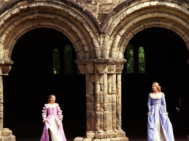 Kirkstall Abbey staged the 4th Leeds Shakespeare Festival. Pictured are Marie Cobbold (left) who plays Hermia and Kate Goodley who plays Helena in a Midsummer Night's Dream.