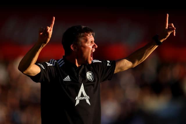 EXCITEMENT: For Leeds United head coach Jesse Marsch.
Photo by George Wood/Getty Images.