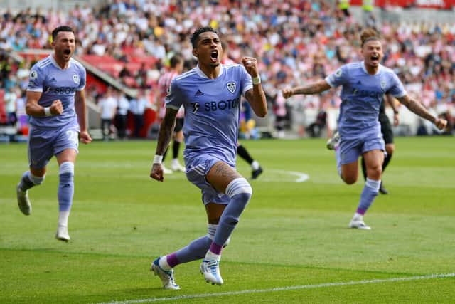 Raphinha scored the first goal in Leeds United's historic 2-1 victory over Brentford, which secured the Whites' Premier League survival on the final day of the 2021-2022 season. Pic: Alex Pantling.