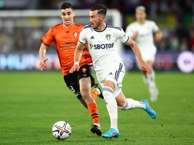 Jack Harrison on the charge from his left back role.