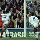 Leeds United drew level through Chris Fairclough's first goal of the season in the First Division clash against Crystal Palace of January 1992 at Elland Road.
Picture by Varleys.