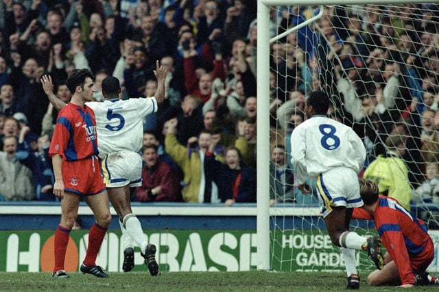 Leeds United drew level through Chris Fairclough's first goal of the season in the First Division clash against Crystal Palace of January 1992 at Elland Road.
Picture by Varleys.