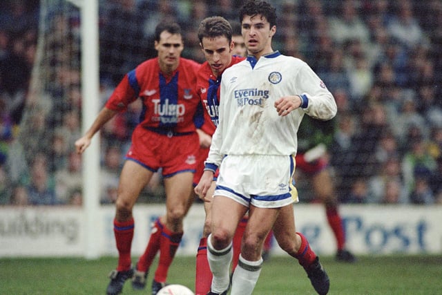 For Gary Speed, chased by current England boss Gareth Southgate, behind. 
Picture by Varleys.