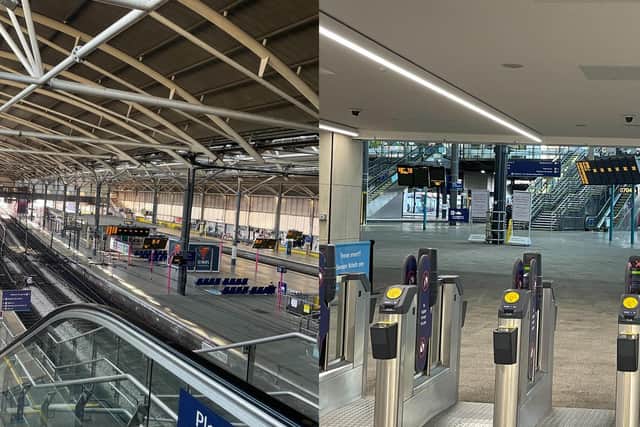 Leeds station was left all but deserted last month as the first days of national rail strikes saw regular services cut by 80 per cent.