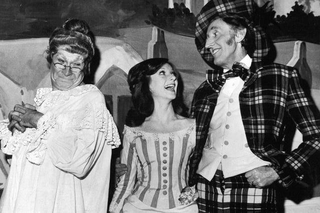 Three of the cast of Mother Goose being staged at Leeds Grand Theatre in December 1973.
