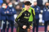 THUMBS UP: From rapidly rising 16-year-old Leeds United ace Archie Gray.
Photo by DANIEL LEAL/AFP via Getty Images.