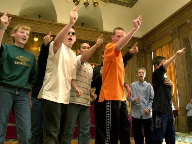 The Leeds Youth Justice Plan was launched at Leeds Civic Hall. Members of Harehills & South Leeds Youth Theatre groups performing a production called 'The Forked Path', by The Theatre Company Blah, Blah, Blah, specially written for the launch.