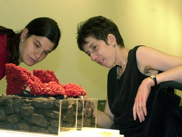 Susie Biller (left) with Mitch Leon, artist and one of the judges of the Artist Show 2000 'Idea of the North' at the Leeds City Art Gallery.