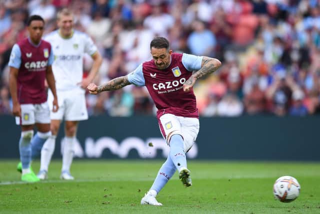 SOLE STRIKE: Aston Villa striker Danny Ings fires home the only goal of the game from the penalty spot in Sunday's pre-season friendly against Leeds United at the Suncorp Stadium in Brisbane. Photo by Albert Perez/Getty Images.