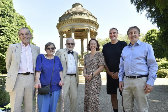 Pictured by the John Barran memorial fountain are  John Barran's great great grandchildren brothers and sister Stephen Barran, Alice Dalle Nogare (nee Barran), Nicholas Barran with Friends of Roundhay Park vice chair Sara Dawson, treasurer Jeffrey Stonehouse and chairman Richard Critchley.