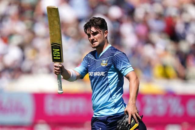 Yorkshire Vikings' Jordan Thompson weighed in with a big-hitting 50 against Lancashire Lightning at Edgbaston Picture: Mike Egerton/PA
