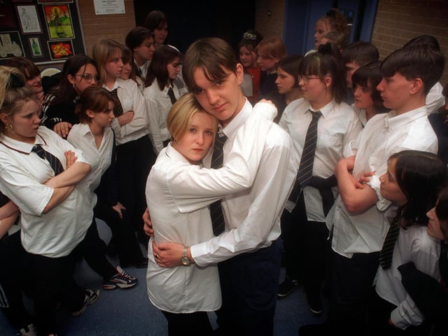 Pupils from Merlyn Rees High School were crowned winners of the Pulse Rock Challenge in April 1997. They are pictured performing their play "Be Your Best", with leading cast members, middle, Vicky Barrass and Justin Hayward.