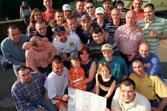 Regulars at the Grey Goose pub were fundraising in aid of Leukaemia sufferer Jamie West (pictured centre with beige cap) with his wife Michelle and their children Toni  and Vicky. The fundraisers were walking from the pub to the Three Peaks to raise money. They are pictured in May 1998.