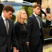 The funeral of much-loved presenter Harry Gration took place at York Minster today, Pictured is his wife Helen and their two children Harrison and Harvey.