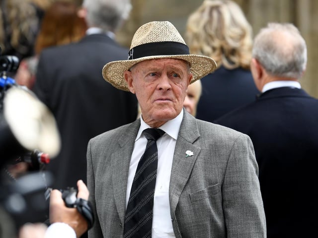 Former England cricket player Geoffrey Boycott arrives at a service of thanksgiving for BBC presenter Harry Gration at York Minster in York