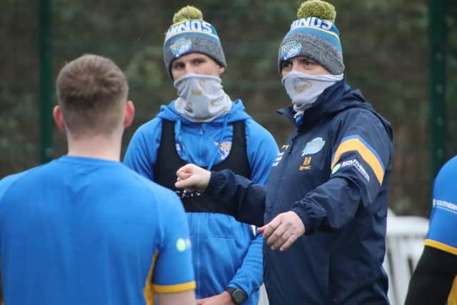 Leeds Rhinos head coach Richard Agar gets his message across at training. Picture: Phil Daly/Leeds Rhinos.