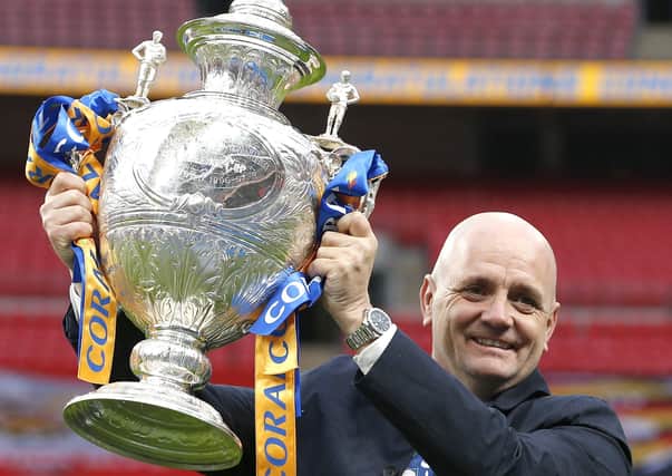 Richard Agar, pictured with the Challenge Cup after last year's final victory over Salford. Picture: Ed Sykes/SWpix.com.