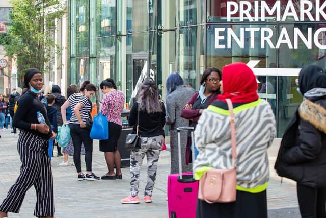 Queues outside Trinity Leeds Primark when shops reopened in 2020 following the first lockdown.