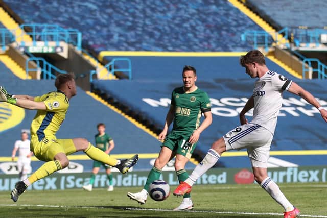 KEPT OUT: Leeds United striker Patrick Bamford, right, during last weekend's 2-1 victory against Sheffield United at Elland Road. Photo by Carl Recine - Pool/Getty Images.