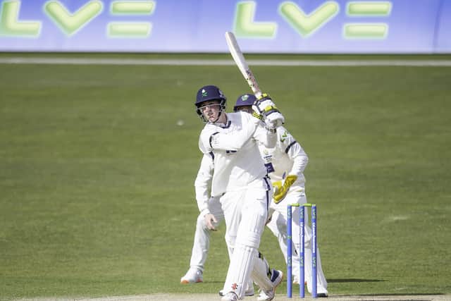 Support act: Yorkshire batsman Harry Brook hit a valuable 60 in a stand of 131 with Adam Lyth. Picture by Allan McKenzie/SWpix.com