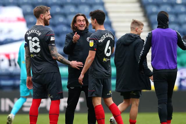 PERFECT RESULTS: For former Leeds United defender Pontus Jansson, left, pictured after Brentford's 5-0 romp at Preston North End on Saturday on a day when Leeds and Malmo also both won. Photo by Alex Livesey/Getty Images.