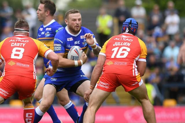 Brad Singleton in action for Rhinos against Catalans Drtagons in June, 2019. Picture by Jonathan Gawthorpe.