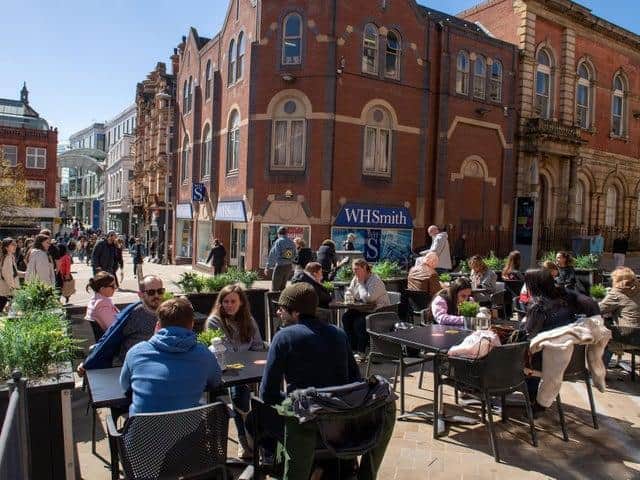 Pubs and restaurants are full in Leeds as they reopen on April 12, 2021. (photo: Bruce Rollinson)