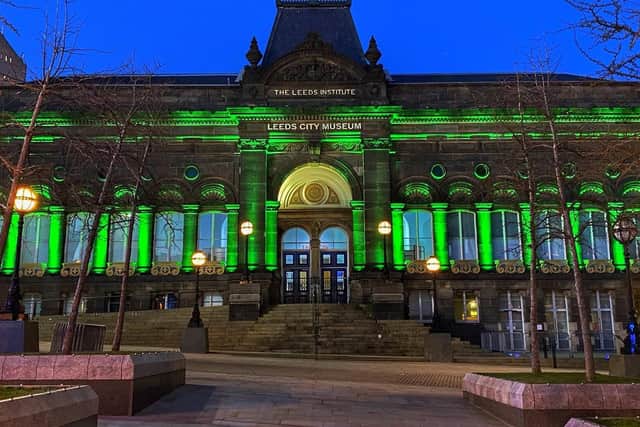 Leeds City Museum lit up in green for Ramadan (photo: Leeds City Council).