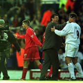 Leeds United manager David O'Leary celebrates with striker Mark Viduka at Elland Road. Pic: Getty