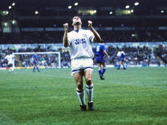 Leeds United striker Carl Shutt reacts at Elland Road. Pic: Varley picture agency