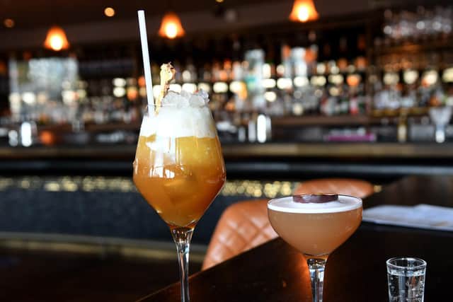 A Sailors Punch (left) and Pornstar Martini from the cocktail menu