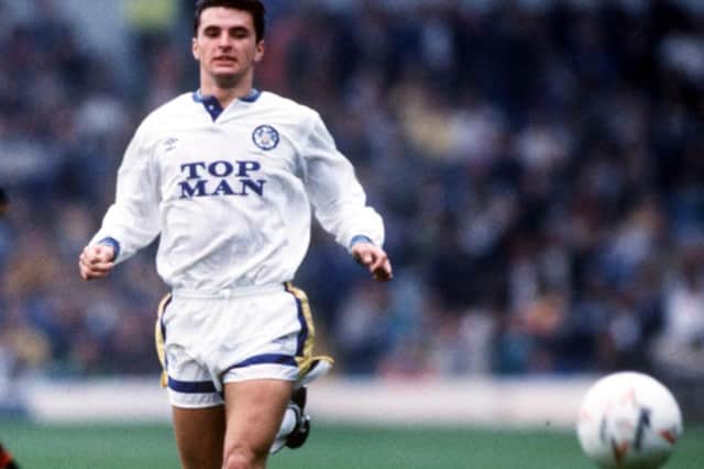 ICING ON THE CAKE: From Gary Speed on this day in 1990 as the Whites winger netted Leeds United's fourth and final goal in a 4-0 victory against Sheffield United at Elland Road. Picture by Varleys.