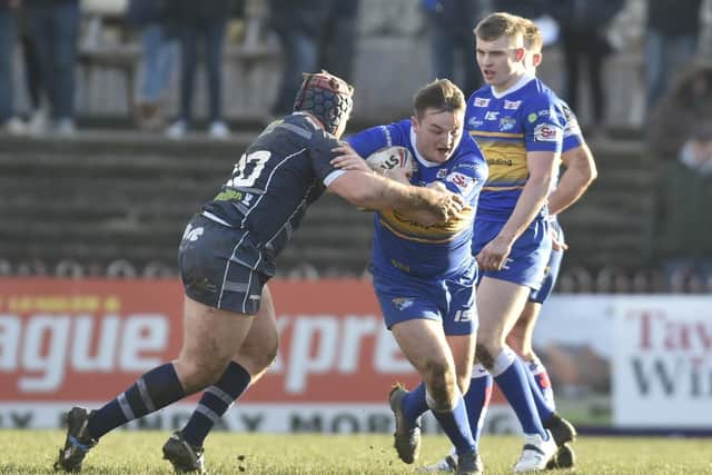 Loui McConnell, with ball, has joined Hunslet on loan from Featherstone. Picture by Steve Riding.