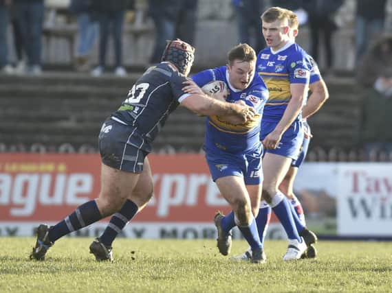 Loui McConnell, with ball, has joined Hunslet on loan from Featherstone. Picture by Steve Riding.