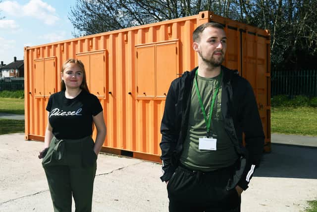 Taylor Racz and Dan Hurle at the Playbox in Rein Park, Seacroft.
