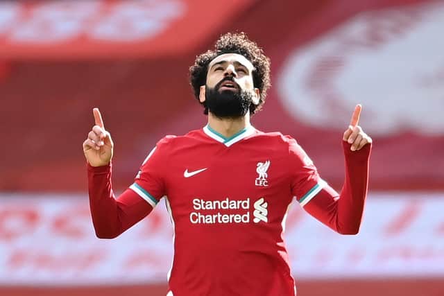 CLEAR CHIEF THREAT: Liverpool's 19-goal striker Mo Salah is favourite to score first in Monday night's Premier League clash between Leeds United and Liverpool at Elland Road. Photo by LAURENCE GRIFFITHS/POOL/AFP via Getty Images.