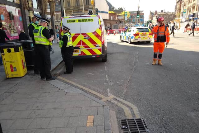 Police at the scene of a crash on Vicar Lane.