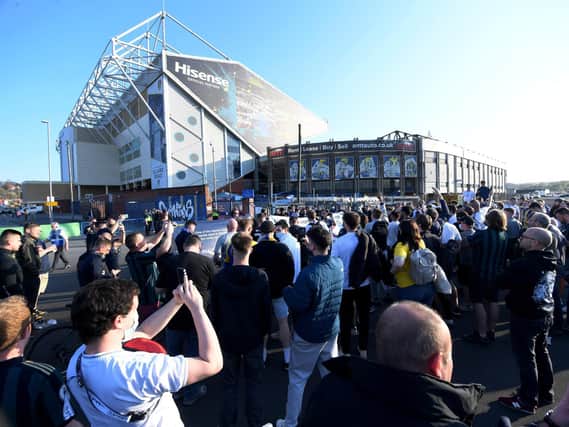 Fans gather outside Elland Road
