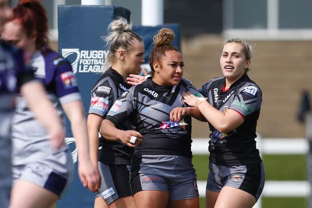 HAT-TRICK: For Castleford Tigers' Kelsey Gentles (centre). Picture: Ed Sykes/SWpix.com.