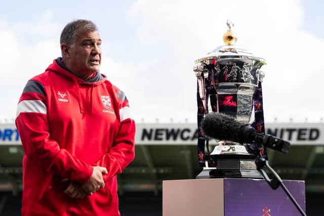 England coach Shaun Wane with the World Cup trophy. Picture by SWpix.com.