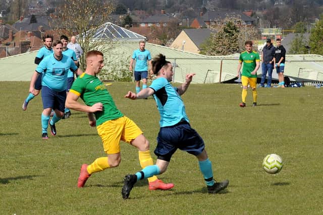 Joe Cryer opens the scoring for Main Line Social at Seacroft WMC. Picture: Steve Riding.