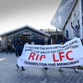 Fans gather to protest against the European Super League outside Elland Road on Monday (Picture: Simon Hulme)