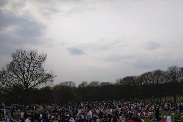 Crowds gathering on Woodhouse Moor as Leeds is hit with a spell of warm weather