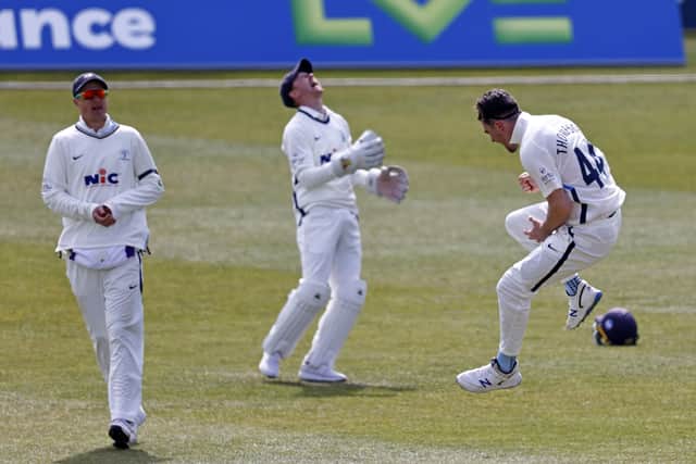 Rookie rewards: Jordan Thompson, right, impressed in Yorkshire’s Championship win at Kent last week. (Picture: Max Flego)