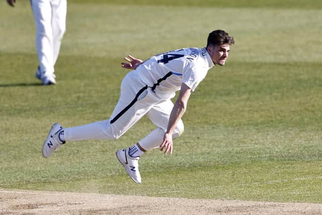 Yorkshire's Jordan Thompson bowls during Day 2 of the LV=Insurance County Championship game between Kent and Yorkshire (Picture: Max Flego)