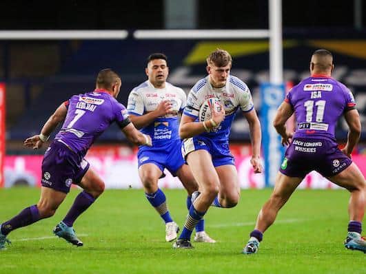 Sam Walters on the ball for Rhinos in last week's clash with Wigan. Picture by Alex Whitehead/SWpix.com.