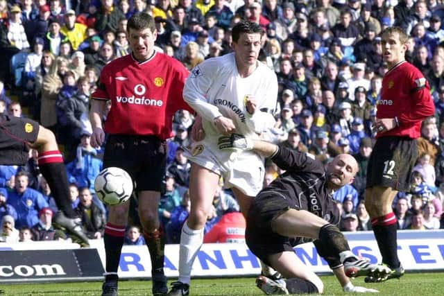BITTER MEMORY - Fabian Barthez was only yellow carded after appearing to stamp on Ian Harte during a battle between Leeds United and Manchester United. The two clubs meet on Sunday at Elland Road to rekindle a fierce rivalry. Pic: Justin Lloyd/YPN