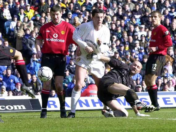 BITTER MEMORY - Fabian Barthez was only yellow carded after appearing to stamp on Ian Harte during a battle between Leeds United and Manchester United. The two clubs meet on Sunday at Elland Road to rekindle a fierce rivalry. Pic: Justin Lloyd/YPN